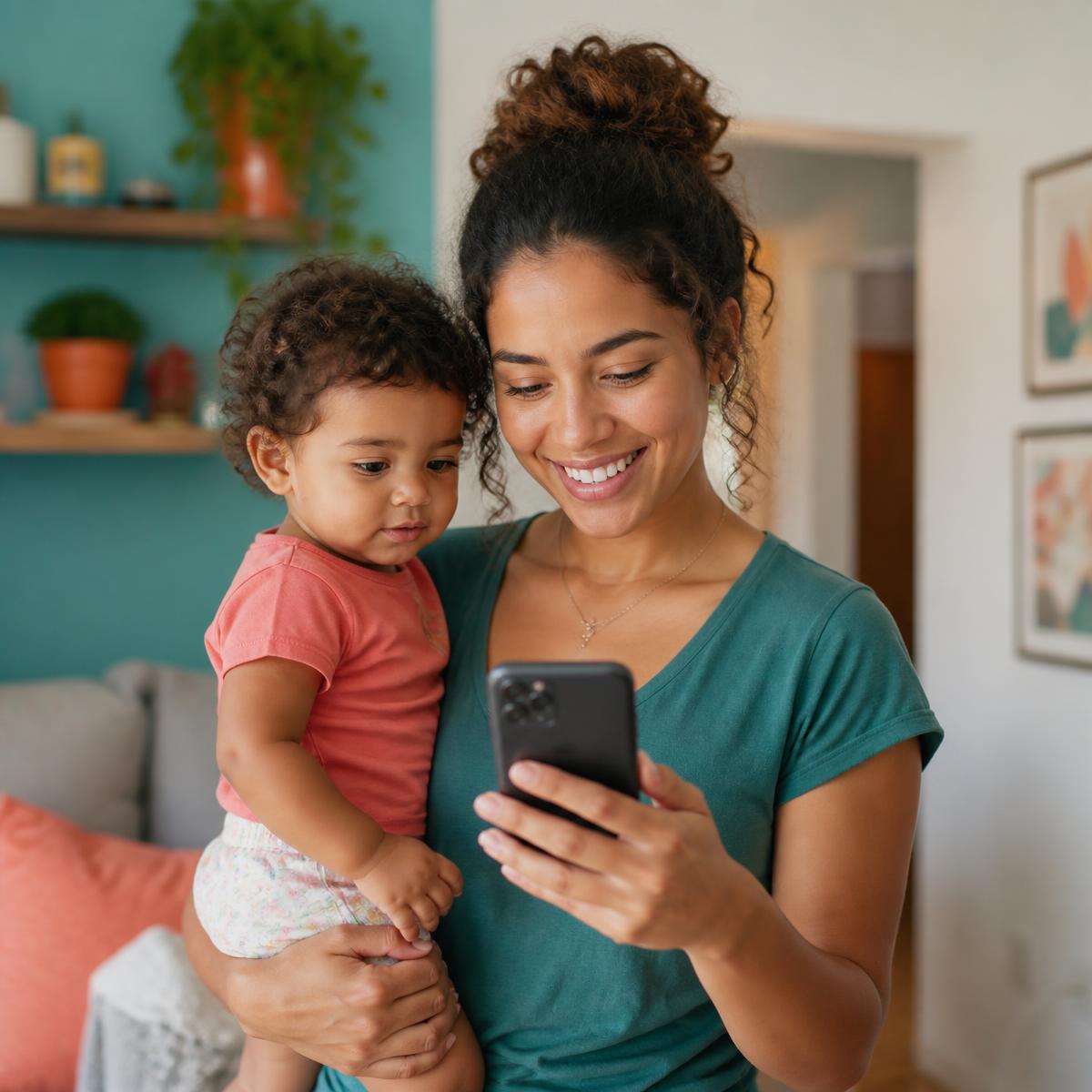 Mother tracking her child's digital vaccination record on her phone